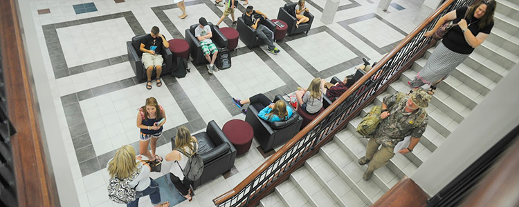 Students in lobby of Baird Hall