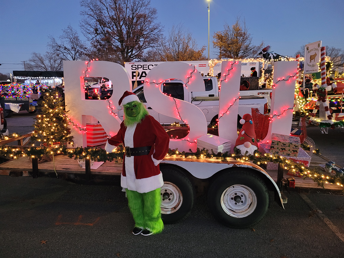 RSU students, staff, Hunter and the Grinch at the Claremore Christmas Parade.