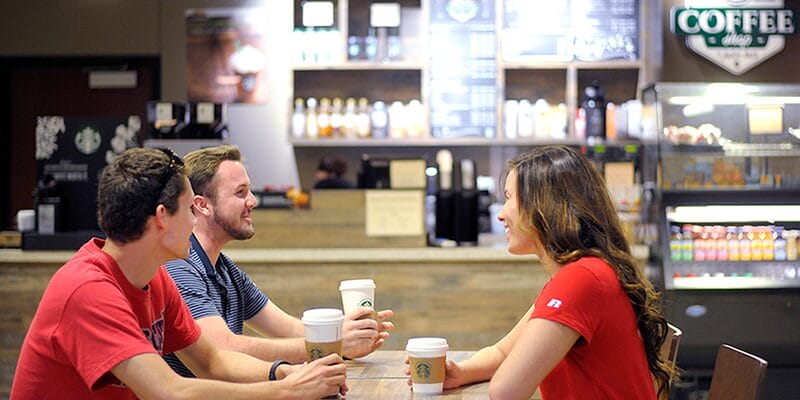 RSU students enjoying Starbucks coffee at Hilltop Coffee Shop