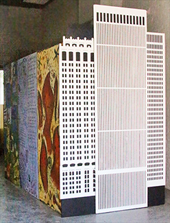 12-foot-tall artwork showing some of the iconic downtown buildings of Tulsa.