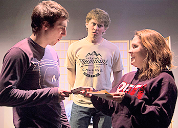 Students Eric Giddeon, Keenan Mackey and Hannah Westlund rehearse for the upcoming RSU Theatre production of "Love Locked."