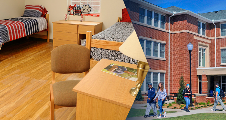 Inside and outside view of dorms.