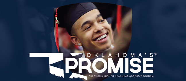 Boy with graduation cap and tassel and OK Promise logo.