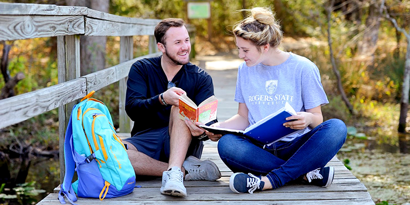 students studying on wooden bridge