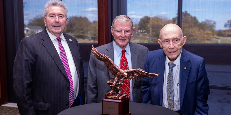 From left: President Larry Rice, Senator Jim Inhofe, Lieutenant General Thomas P. Stafford