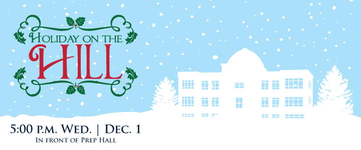 Holiday on the Hill - white out image of prep with snow falling