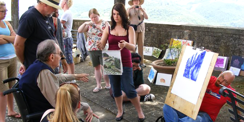 Students with artwork in Italy