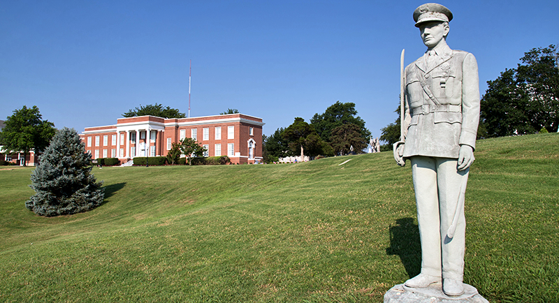 Soldier Statue with building behind