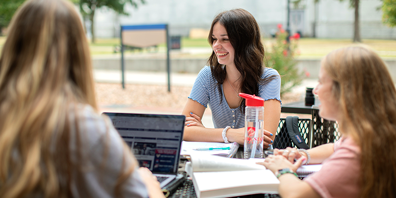 students studying outside