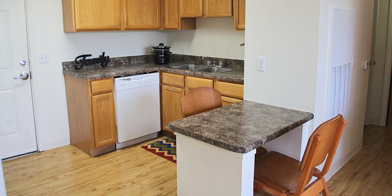 kitchen layout of dorm room