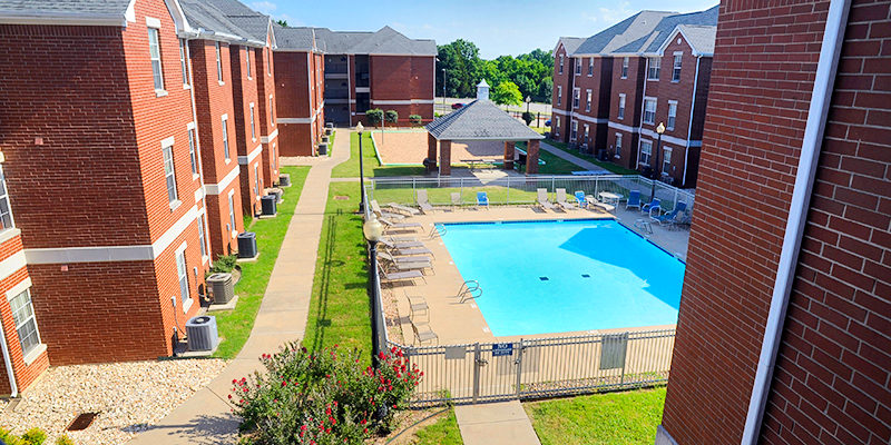 pool between buildings