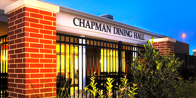 Chapman dining hall at night