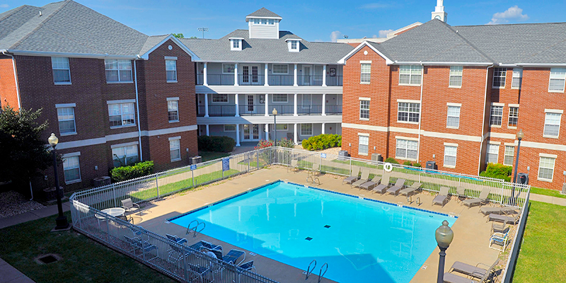 pool in front of buildings