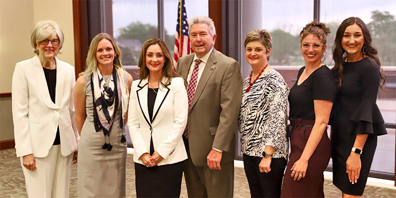 (Pictured from Left) RSU First Lady Peggy Rice, Amy Fortna, Oklahoma First Lady Sarah Stitt, RSU President Dr. Larry Rice, Ginny Morgan, Sara Wallace, Cassidy Beck. 