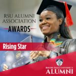 Rising Star Alumni Award - girl in cap and gown holding diploma