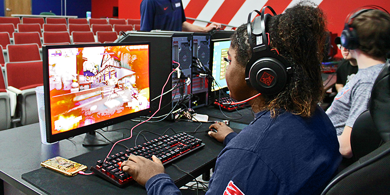 Girl playing video game