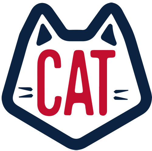 cartoon outline of cat face with word cat across