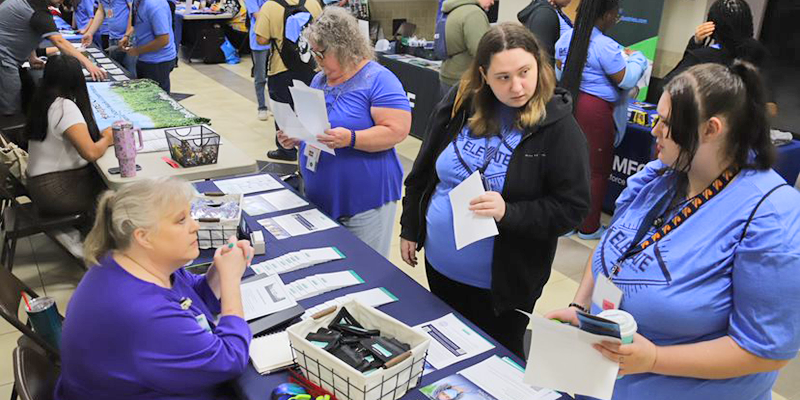 students browsing a career fair