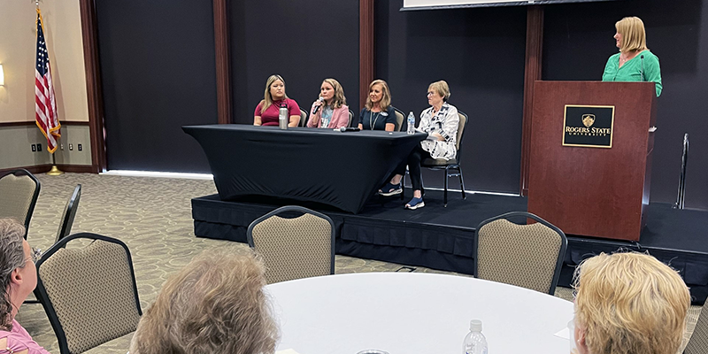 RSU hosted a panel discussion June 22 following the screening of the film “Resilience: The Biology of Stress and the Science of Hope.”

Pictured, left to right: Heidi Pham, LCSW, eastern Oklahoma VA Health Care System; Jody Moore, executive director of Safenet Services; Layla Freeman, founder and CEO of Light of Hope; Gail Bieber, LCSW; and Dr. Michelle Taylor, director of RSU’s Master of Science in community counseling program (standing).