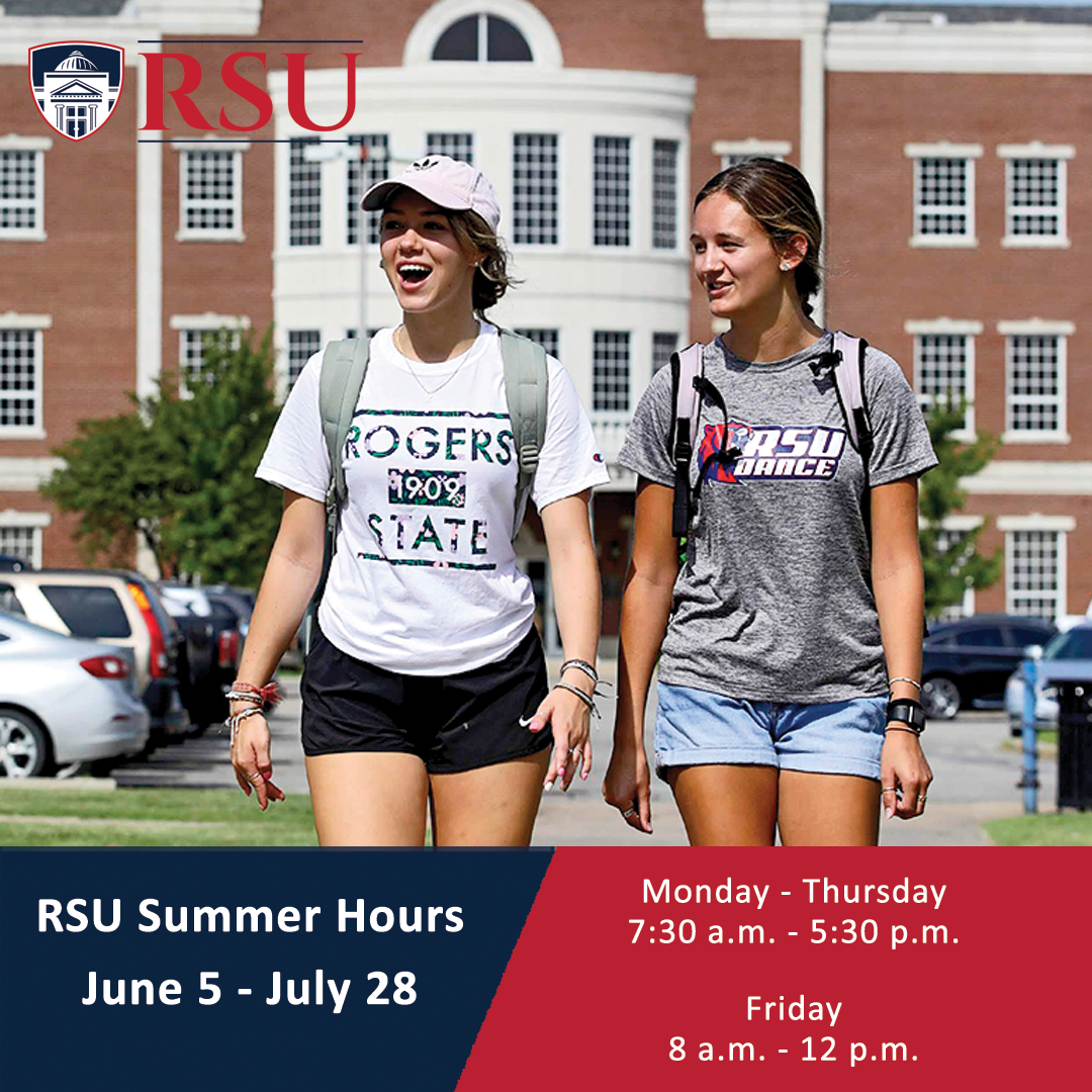 Two girls walking: RSU Summer Hours June 5-July 28