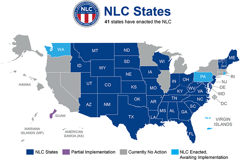 US map designating state that enacted NLC