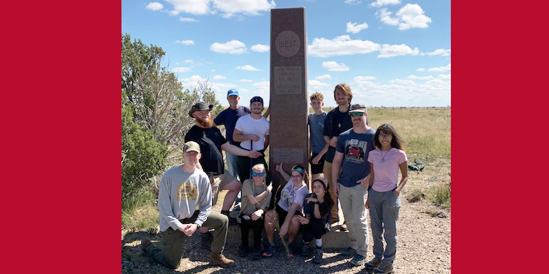 During the recent trip taken to Black Mesa, Oklahoma, Dr. Keith Martin and RSU students visited the marker signifying the highest elevation point in the state at 4,973 feet.