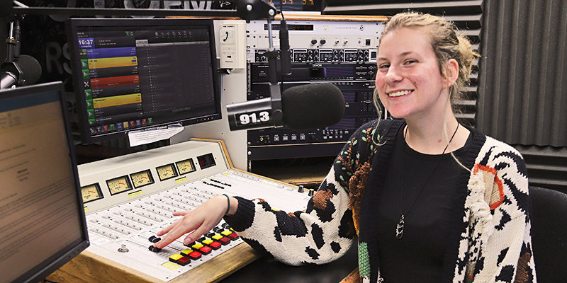 girl in radio booth