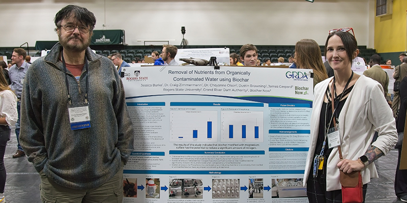 Dr. Craig Zimmerman (left) and Dr. Cheyanne Olson (right) present the capstone project of RSU graduate Jessica Burke at the recent Technical Meeting of the Oklahoma Academy of Science (OAS).