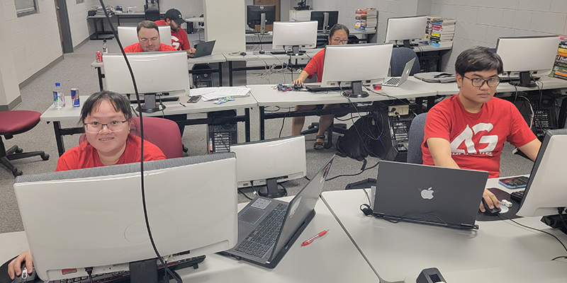 College students at computer workstations
