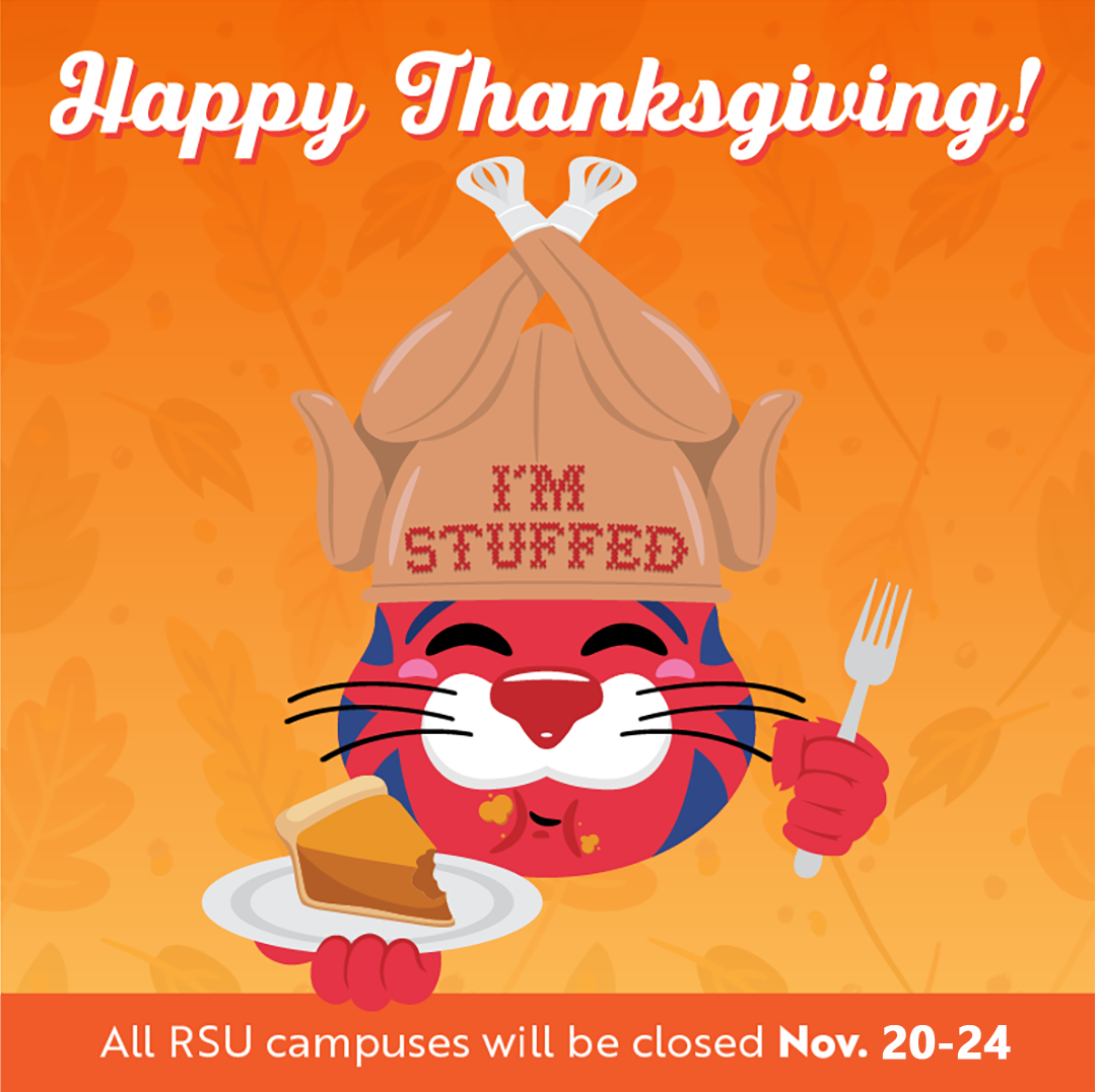 Happy Thanksgiving! Cartoon cat eating pie