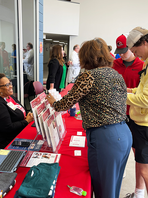 Students at a graduate college fair