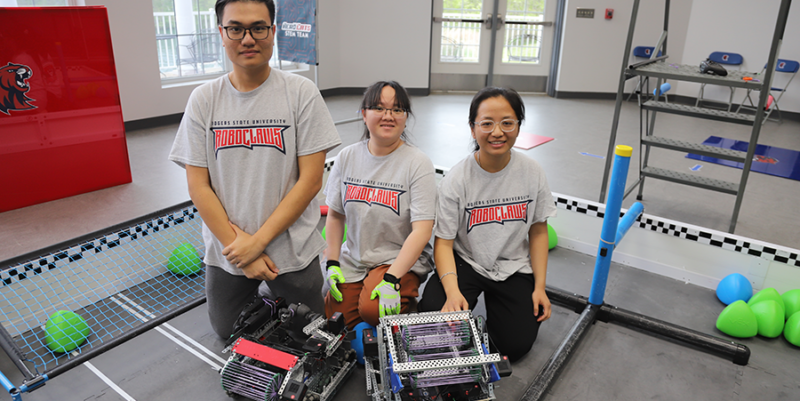 Students building robots.