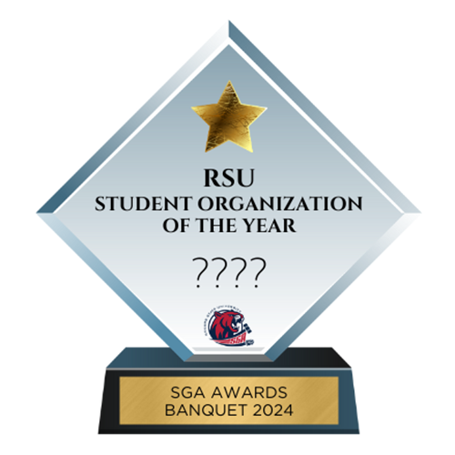Trophy with RSU Student Organization of the year printed on it.