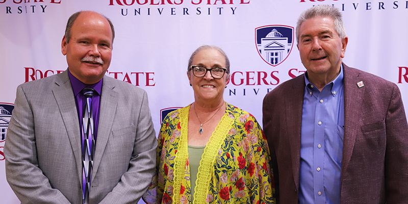 RSU employees recognized for 15 years of service were Dr. Richard Beck (from left), Catherine Heimdale and Dr. Larry Rice. Other 15-year honorees not pictured were Justin Barkley, Dr. Katarzyna Roberts, Dr. Masoud Saffarian-Toussi, and Dr. Craig Zimmerman.