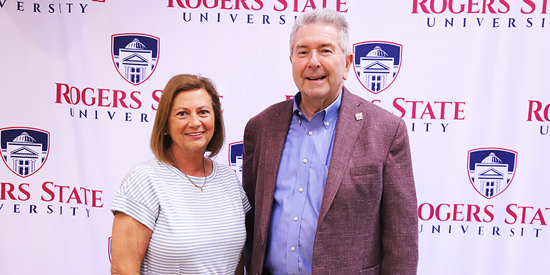 RSU President Dr. Larry Rice (right) congratulations Tonni Harrald at the RSU Length of Service Recognition Ceremony. Harrald was honored for serving RSU for 20 years. Other longtime employees recognized were Bayone Pattis (20 years) and Dr. Hugh Foley (25 years).