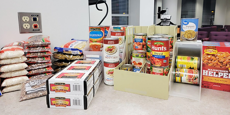 food items stacked on counter