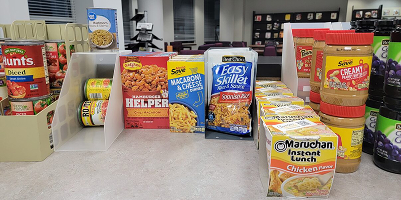 food items stacked on counter