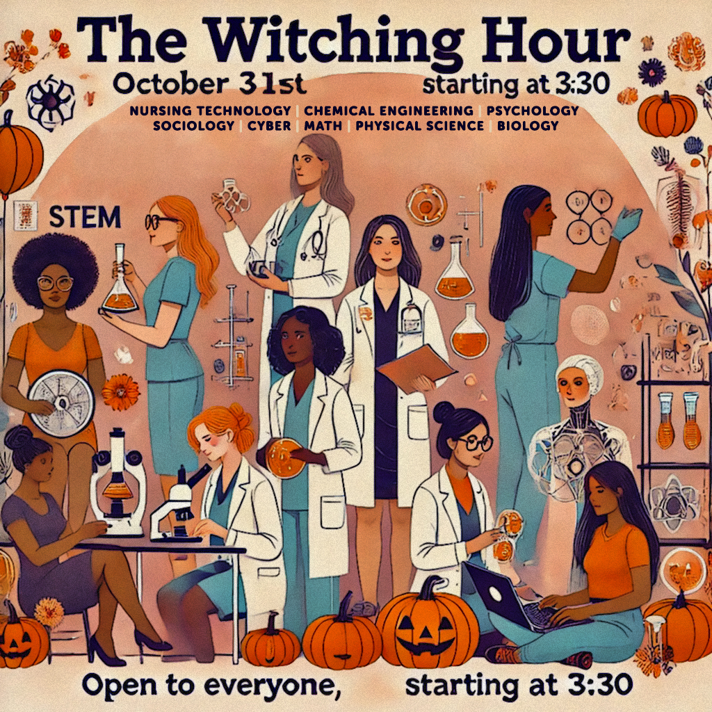 AI artwork illustration featuring women performing stem related tasks.