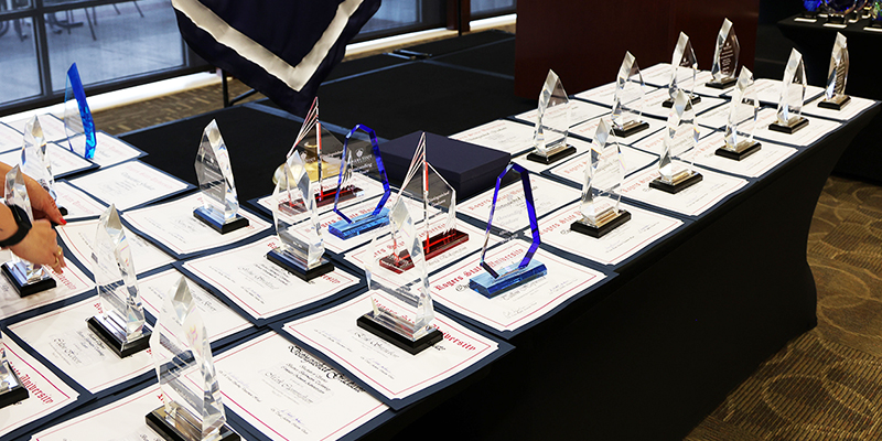 Awards on a table