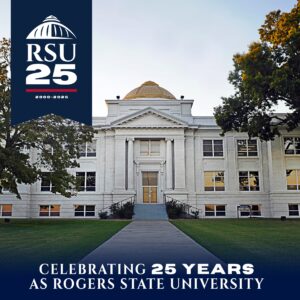 Rogers State University Campus with RSU 25th Anniversary logo in the corner